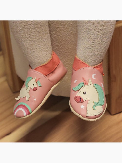 Chaussons bébé cuir souple Laura la licorne - Kiabi