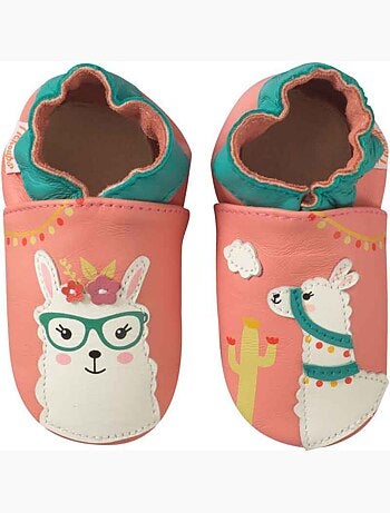 Chaussons bébé cuir souple Léna le lama