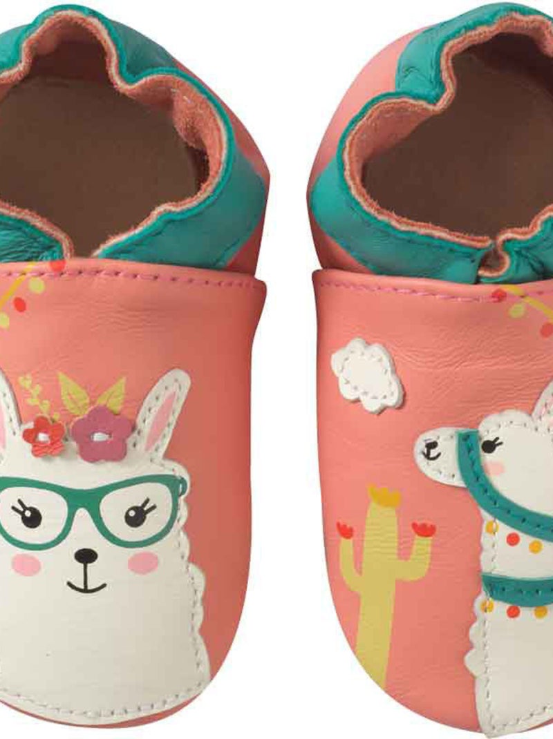 Chaussons bébé cuir souple Léna le lama Rose - Kiabi