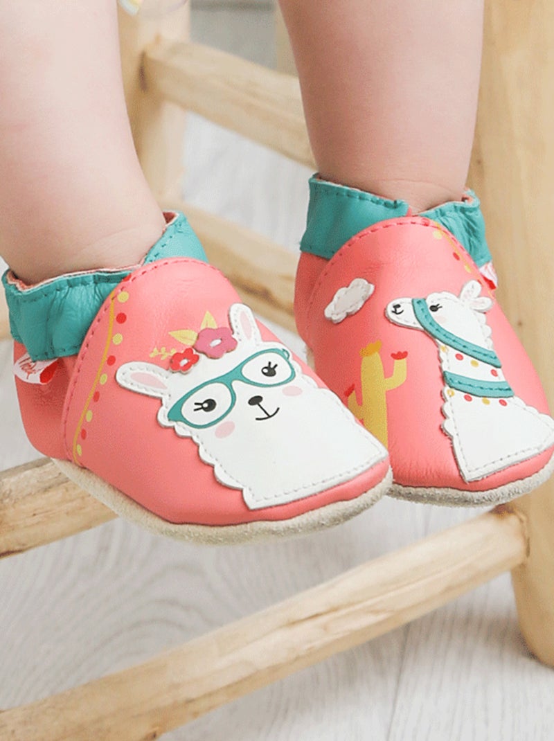 Chaussons bébé cuir souple Léna le lama Rose - Kiabi