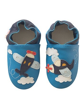 Chaussons bébé cuir souple Léon l'avion