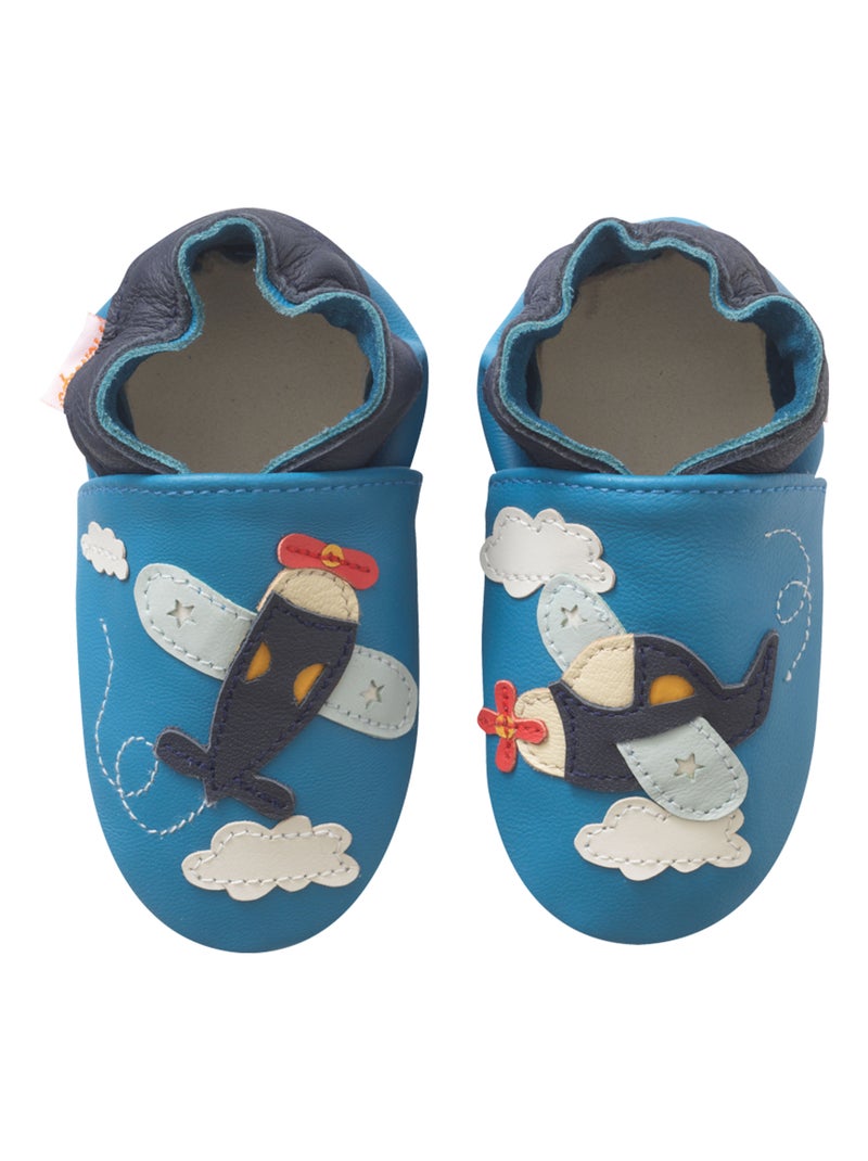 Chaussons bébé cuir souple Léon l'avion Bleu - Kiabi