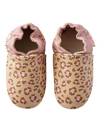 Chaussons bébé cuir souple léopard
