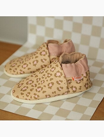 Chaussons bébé cuir souple léopard