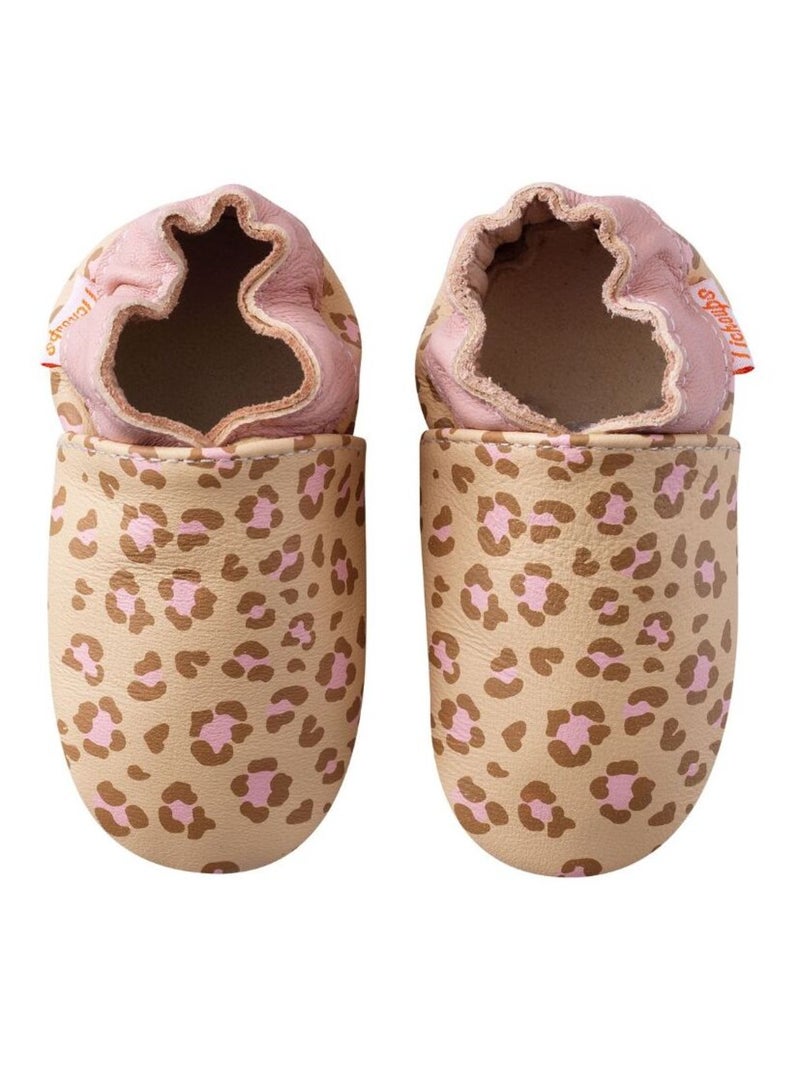 Chaussons bébé cuir souple léopard Beige - Kiabi