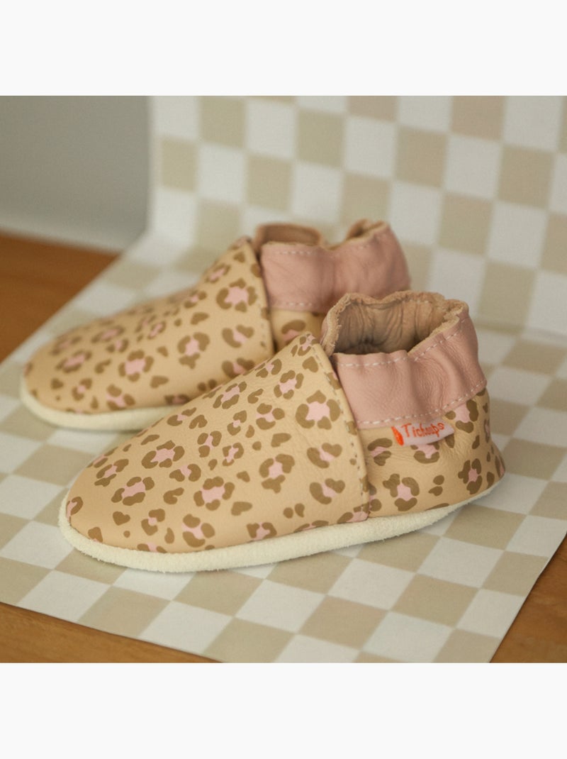 Chaussons bébé cuir souple léopard Beige - Kiabi