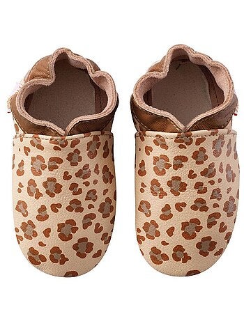 Chaussons bébé cuir souple léopard