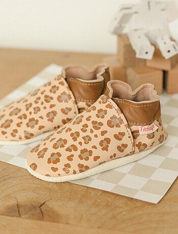 Chaussons bébé cuir souple léopard