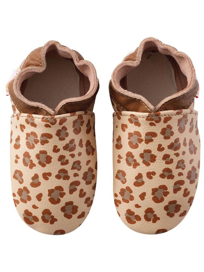 Chaussons bébé cuir souple léopard Beige - Kiabi
