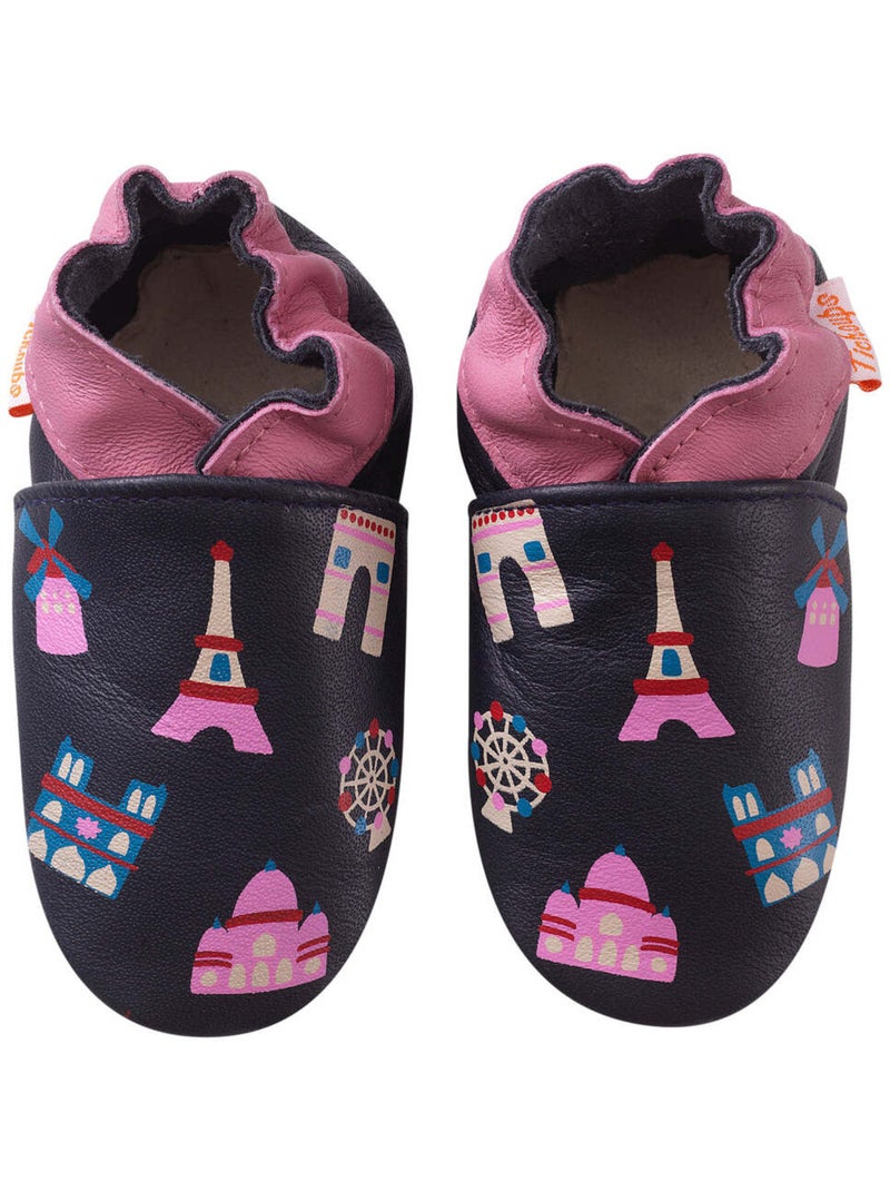 Chaussons bébé cuir souple Lily à Paris Bleu marine - Kiabi