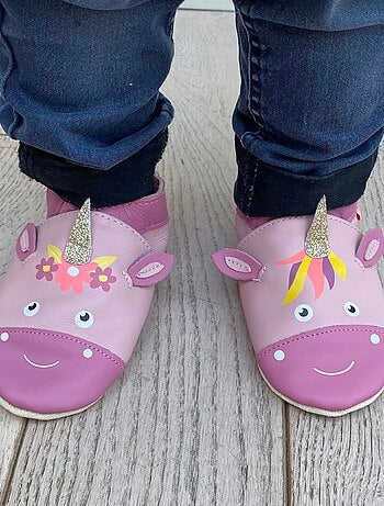 Chaussons bébé cuir souple Lise la licorne