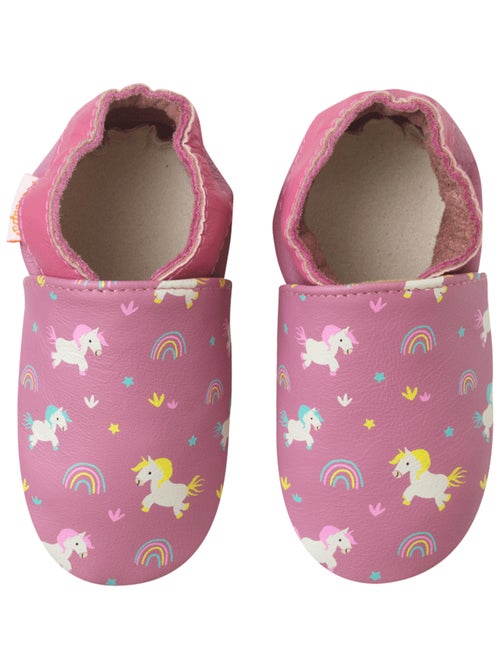 Chaussons bébé cuir souple Lola les licornes - Kiabi