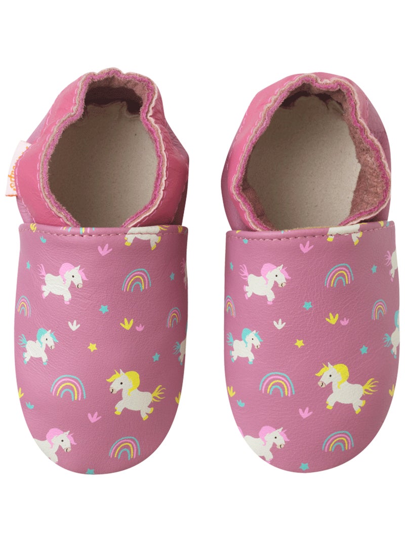 Chaussons bébé cuir souple Lola les licornes Rose - Kiabi