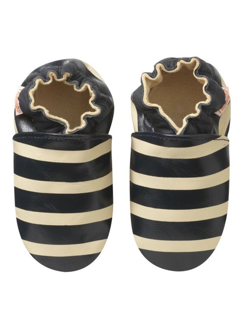 Chaussons bébé cuir souple Marcel Rayé marine - Kiabi
