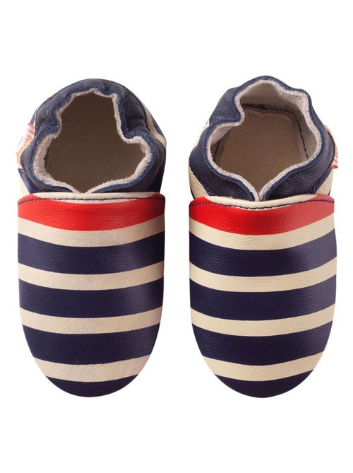 Chaussons bébé cuir souple Marcus rayé marine et rouge - Kiabi