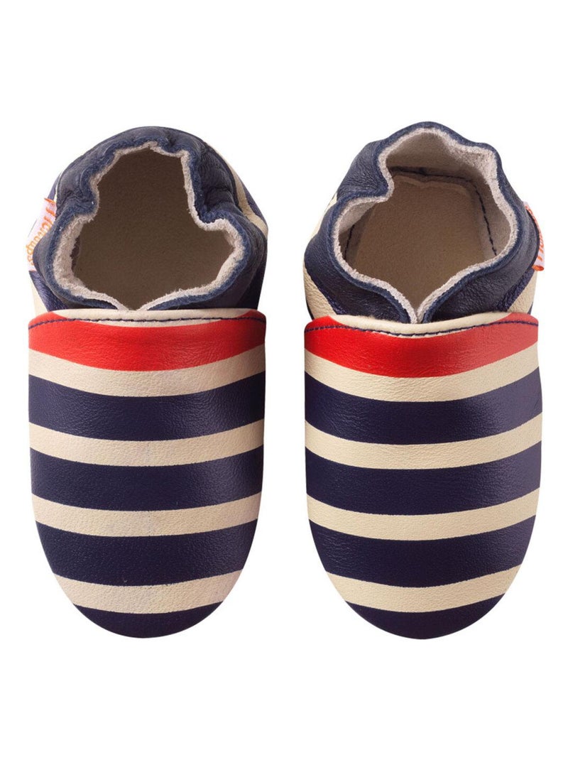Chaussons bébé cuir souple Marcus rayé marine et rouge Beige - Kiabi