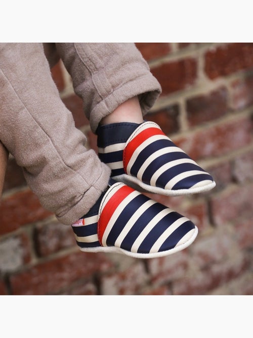 Chaussons bébé cuir souple Marcus rayé marine et rouge - Kiabi