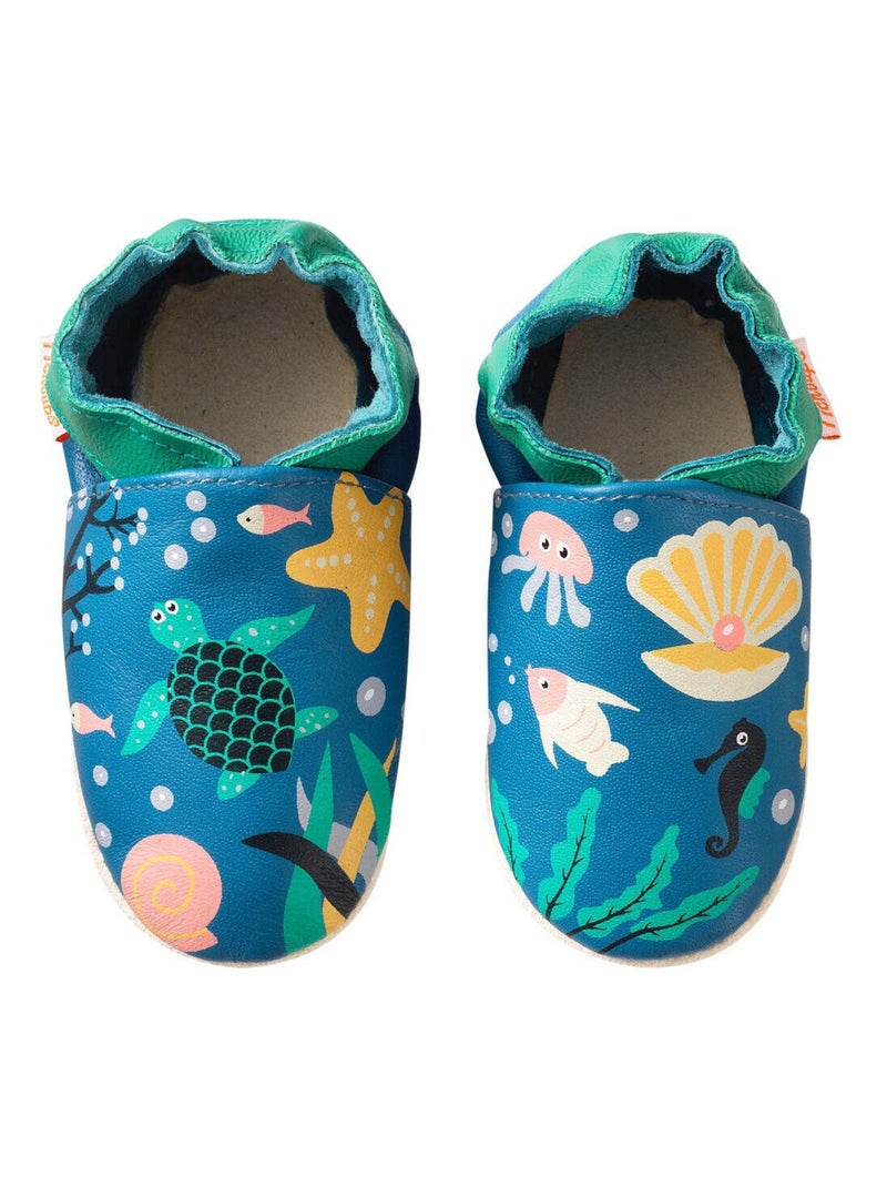 Chaussons bébé cuir souple Marie Claire sous la mer Bleu - Kiabi