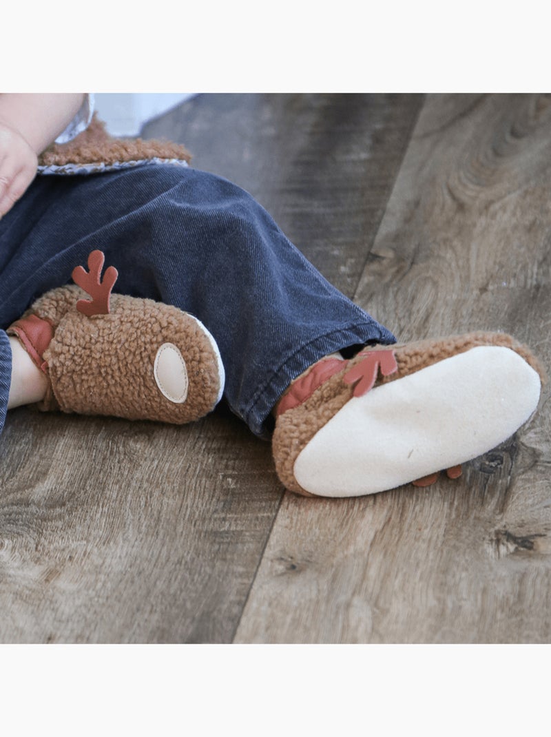 Chaussons bébé cuir souple Marilou le caribou Marron - Kiabi