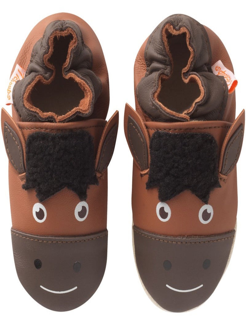 Chaussons bébé cuir souple Martial le cheval Marron - Kiabi