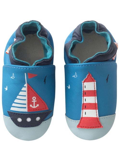 Chaussons bébé cuir souple Mathéo sur l'eau - Kiabi