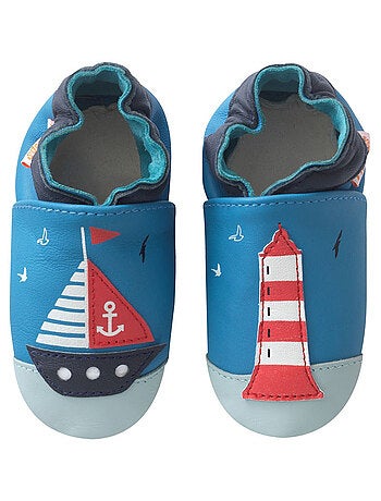 Chaussons bébé cuir souple mathéo sur l'eau