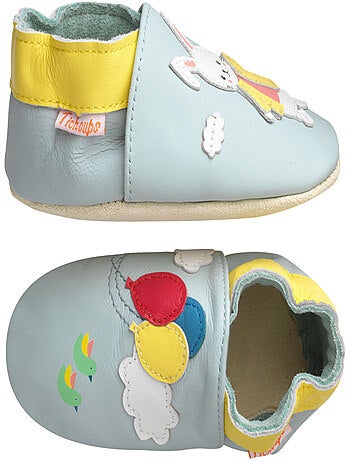Chaussons bébé cuir souple Merlin le lapin