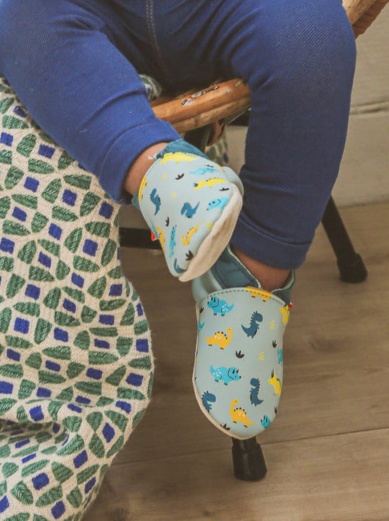Chaussons bébé cuir souple Nestor les dinosaures Bleu - Kiabi