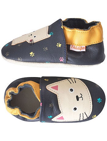 Chaussons bébé cuir souple Nina le chat