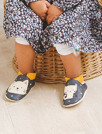 Chaussons bébé cuir souple Nina le chat