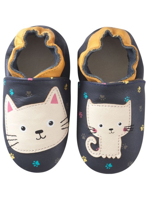 Chaussons bébé cuir souple Nina le chat - Kiabi