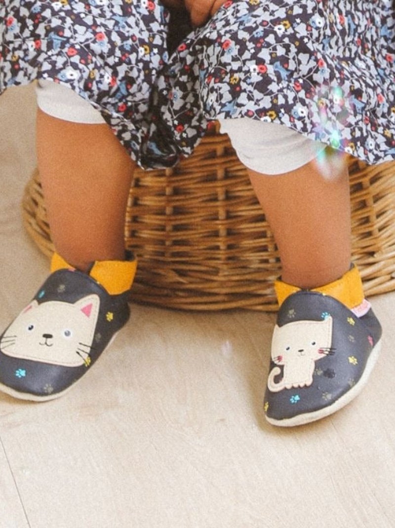 Chaussons bébé cuir souple Nina le chat Bleu - Kiabi