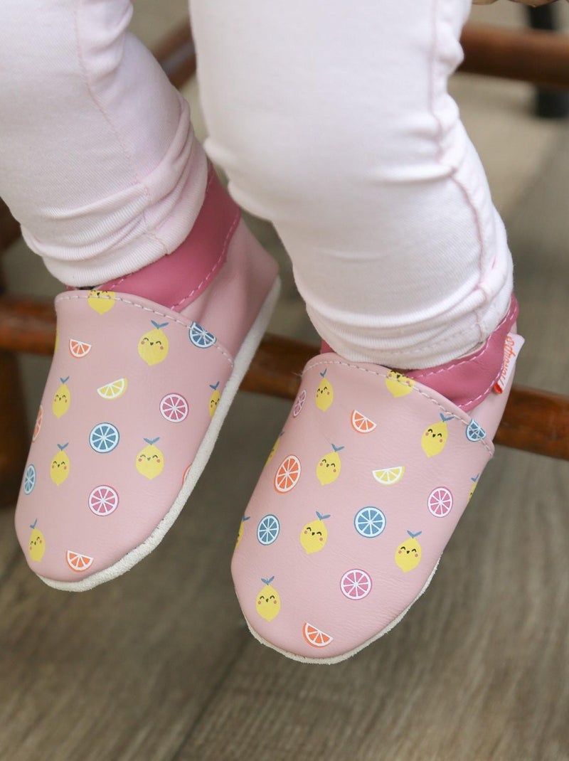 Chaussons bébé cuir souple Ninon les citrons Rose - Kiabi