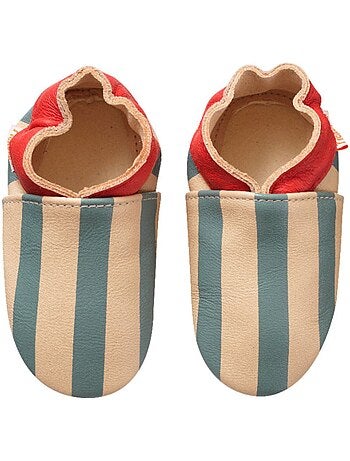 Chaussons bébé cuir souple rayures