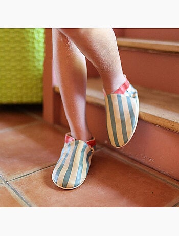 Chaussons bébé cuir souple rayures