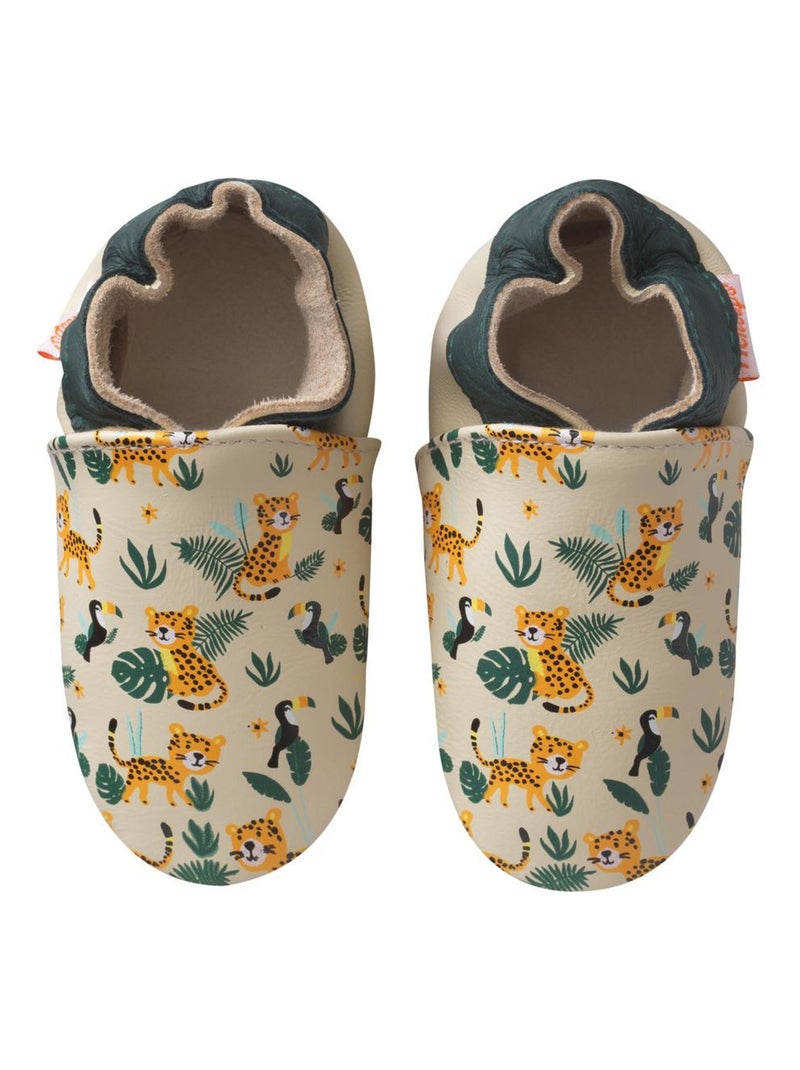 Chaussons bébé cuir souple Romy et Jules s'amusent Beige - Kiabi