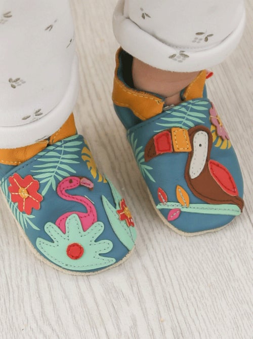 Chaussons bébé cuir souple Soizic sous les tropiques - Kiabi