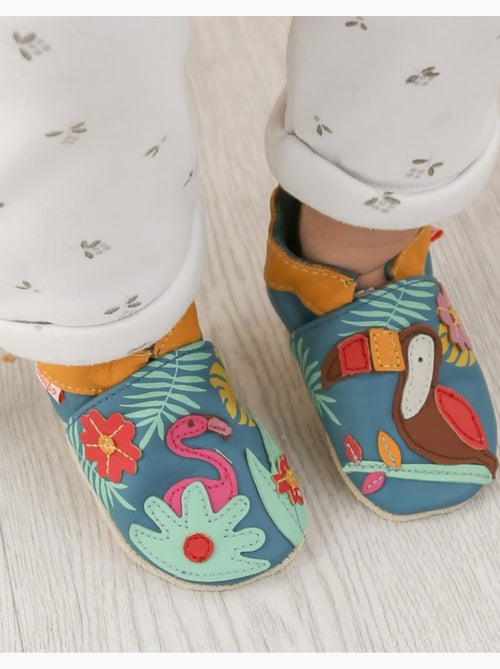 Chaussons bébé cuir souple Soizic sous les tropiques - Kiabi
