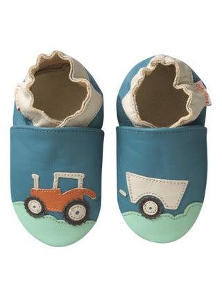 Chaussons bébé cuir souple Spencer le tracteur