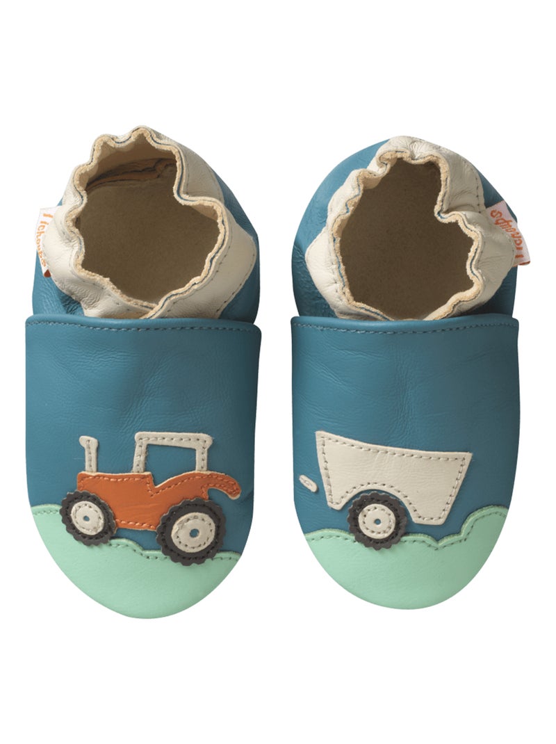 Chaussons bébé cuir souple Spencer le tracteur Bleu - Kiabi