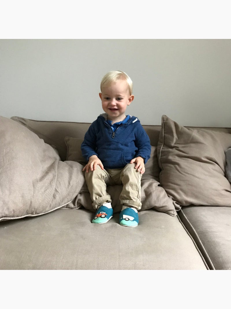 Chaussons bébé cuir souple Spencer le tracteur Bleu - Kiabi