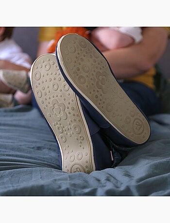 Chaussons bébé cuir souple Théo les carreaux