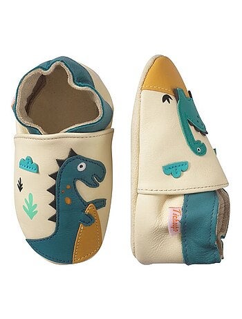 Chaussons bébé cuir souple Théodore et Isaure les dinosaures