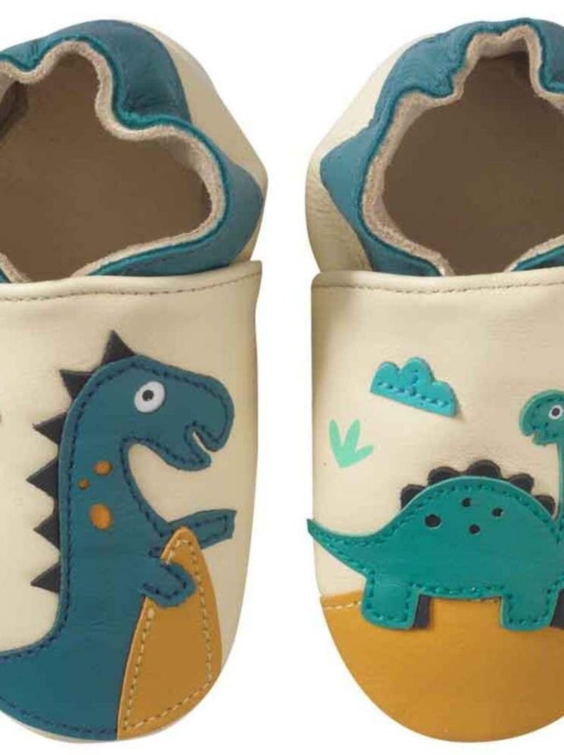 Chaussons bébé cuir souple Théodore et Isaure les dinosaures Beige - Kiabi