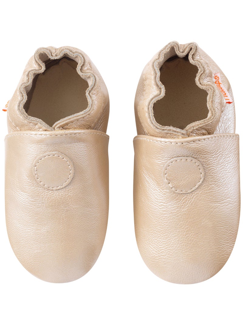 Chaussons bébé cuir souple uni Beige - Kiabi