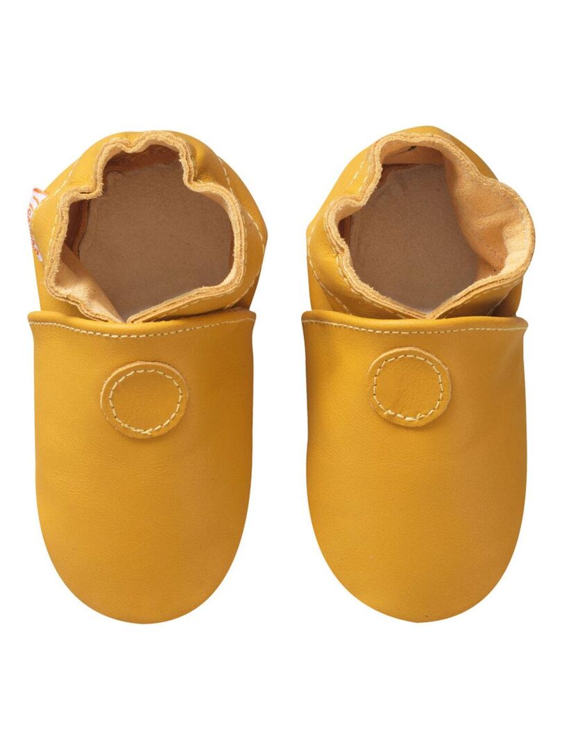 Chaussons bébé cuir souple Uni Jaune - Kiabi