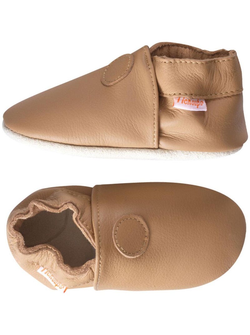 Chaussons bébé cuir souple Uni Marron - Kiabi