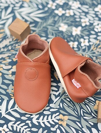 Chaussons bébé cuir souple Uni