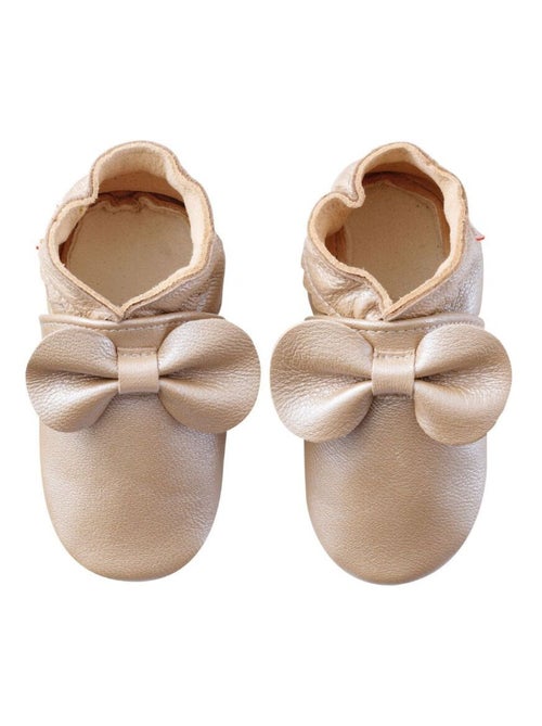 Chaussons bébé cuir souple uni nœuds - Kiabi