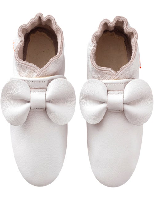 Chaussons bébé cuir souple uni nœuds - Kiabi